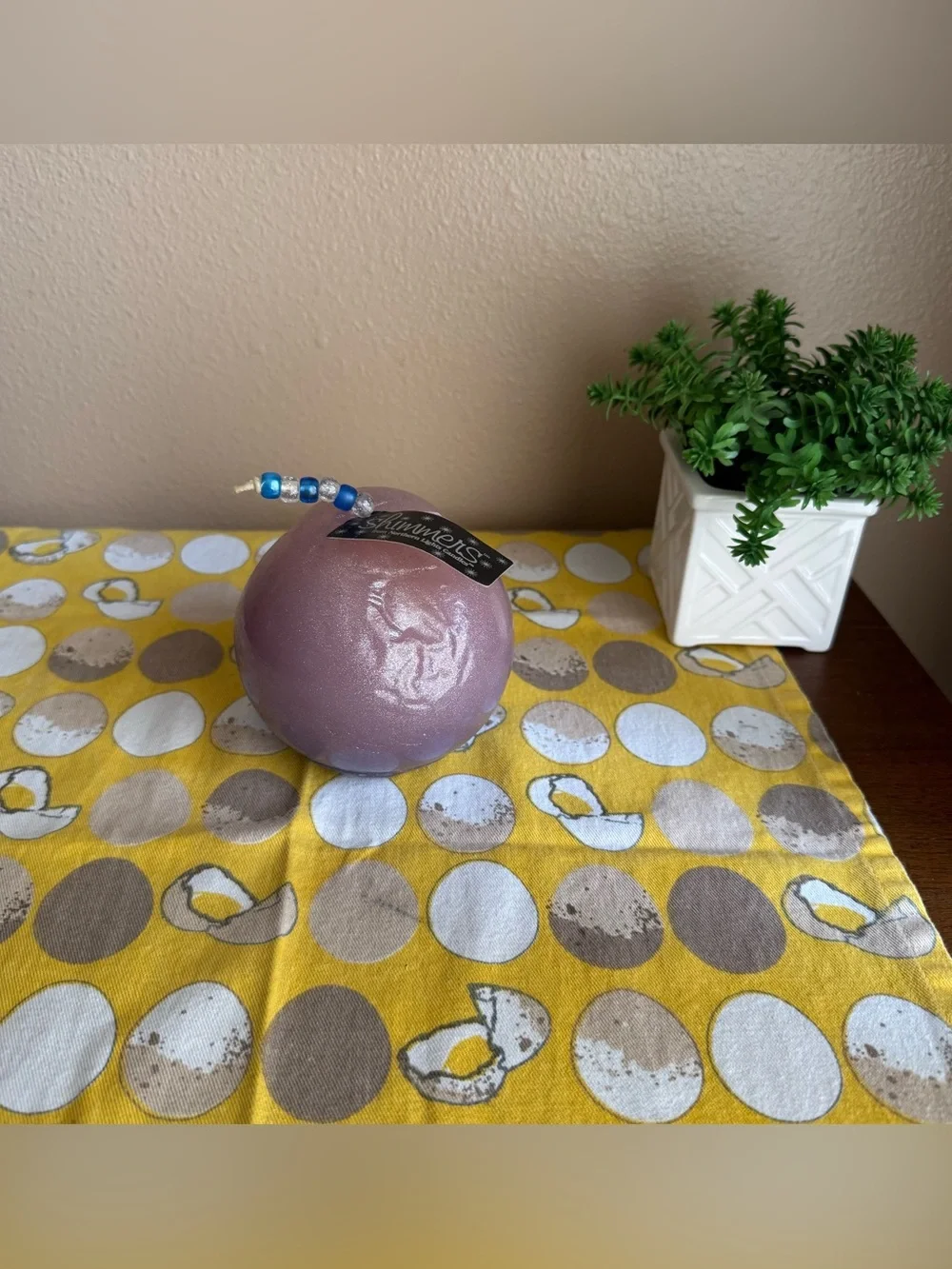 Northern Lights Candles Shimmers light purple glittery round candle